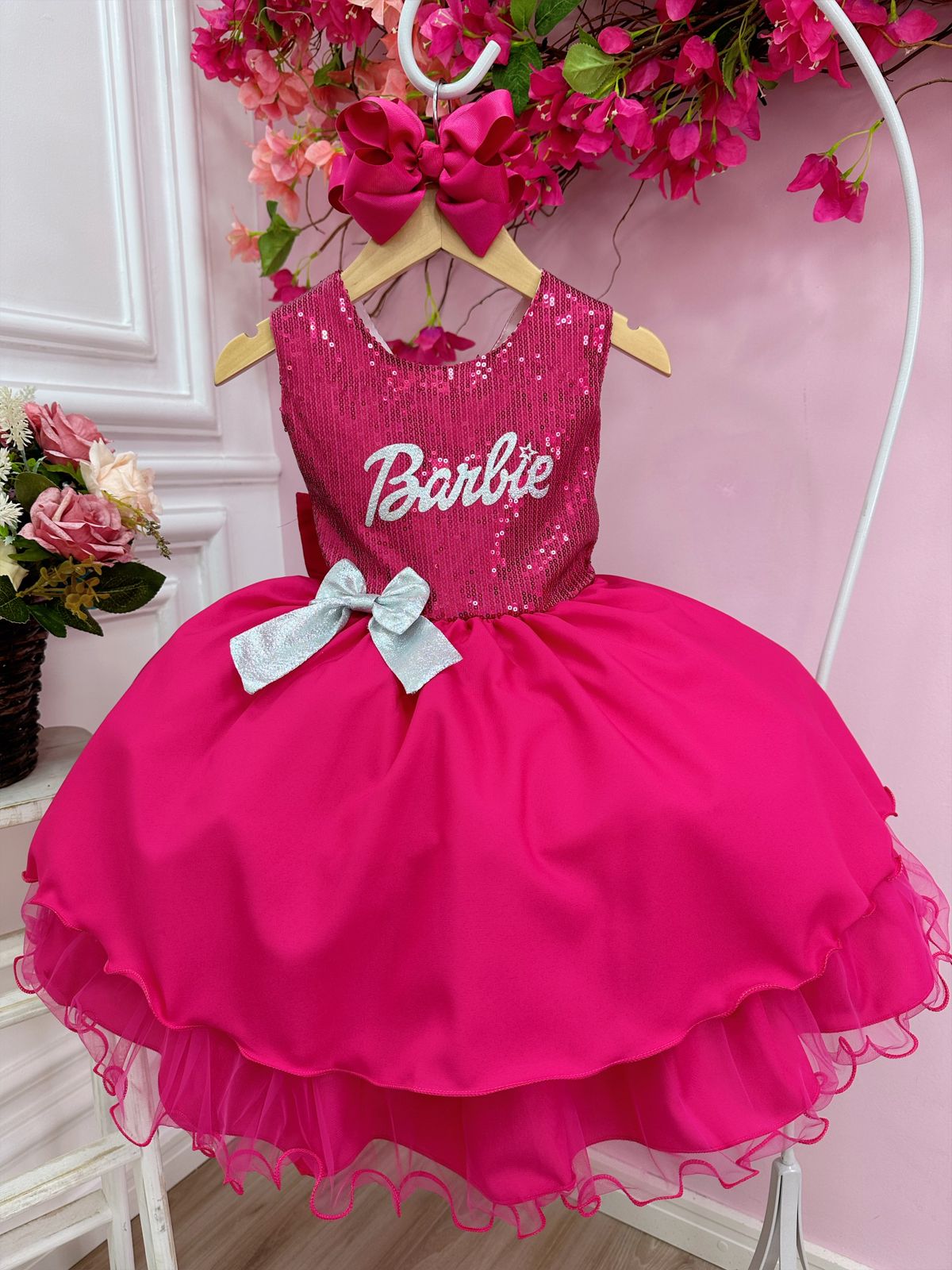 Vestido de Renda Bebê Princesa Babados Lacinhos no Ombro