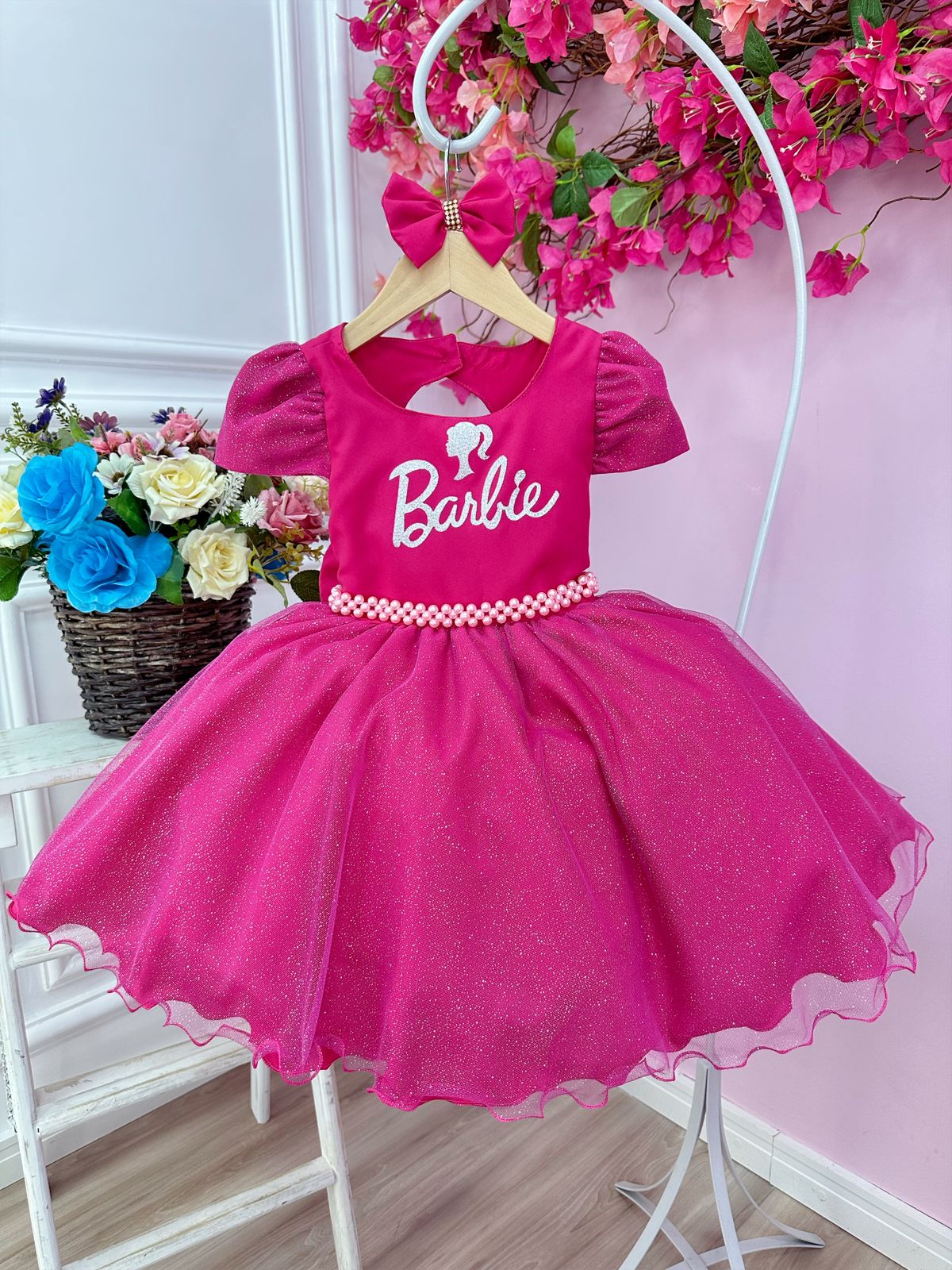 Vestido Barbie Pink Babado Princesa Belli Temático - Fabuloso Ateliê