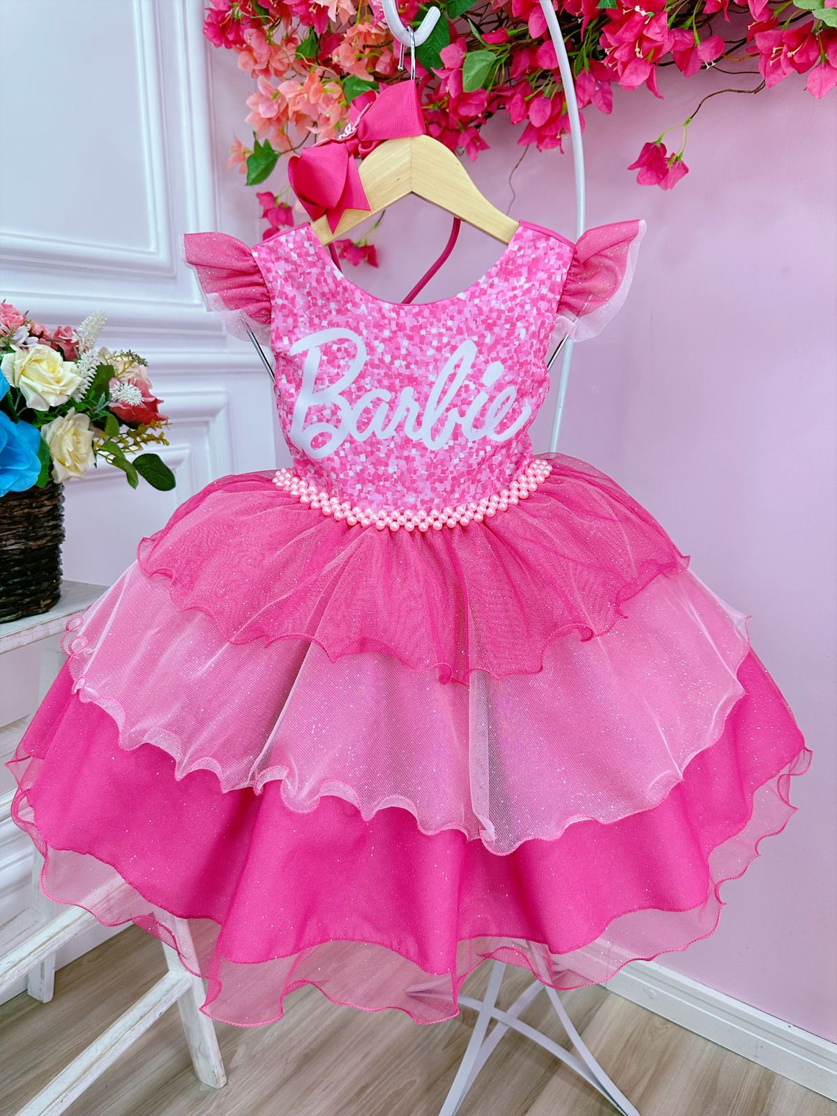 Vestido Princesa Belli Tematico Barbie Pink - Fabuloso Ateliê