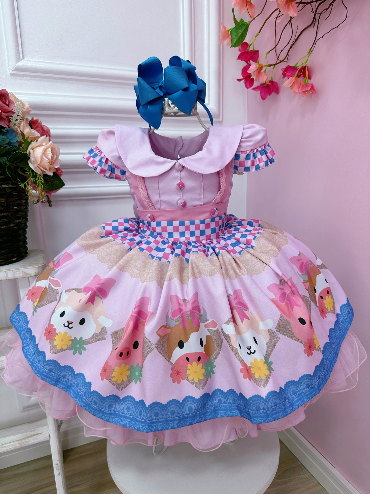 Vestido Infantil da Princesa Frozen Azul Strazz no Peito - Fabuloso Ateliê