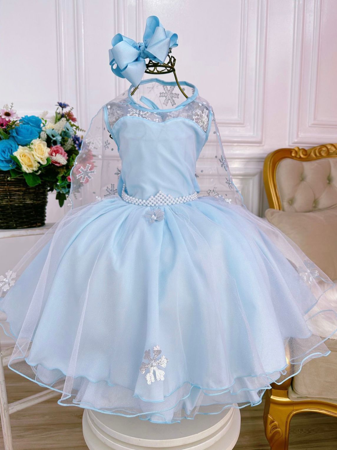 Vestido Frozen Cinderela Infantil Bebê com Capa 4 ao 12