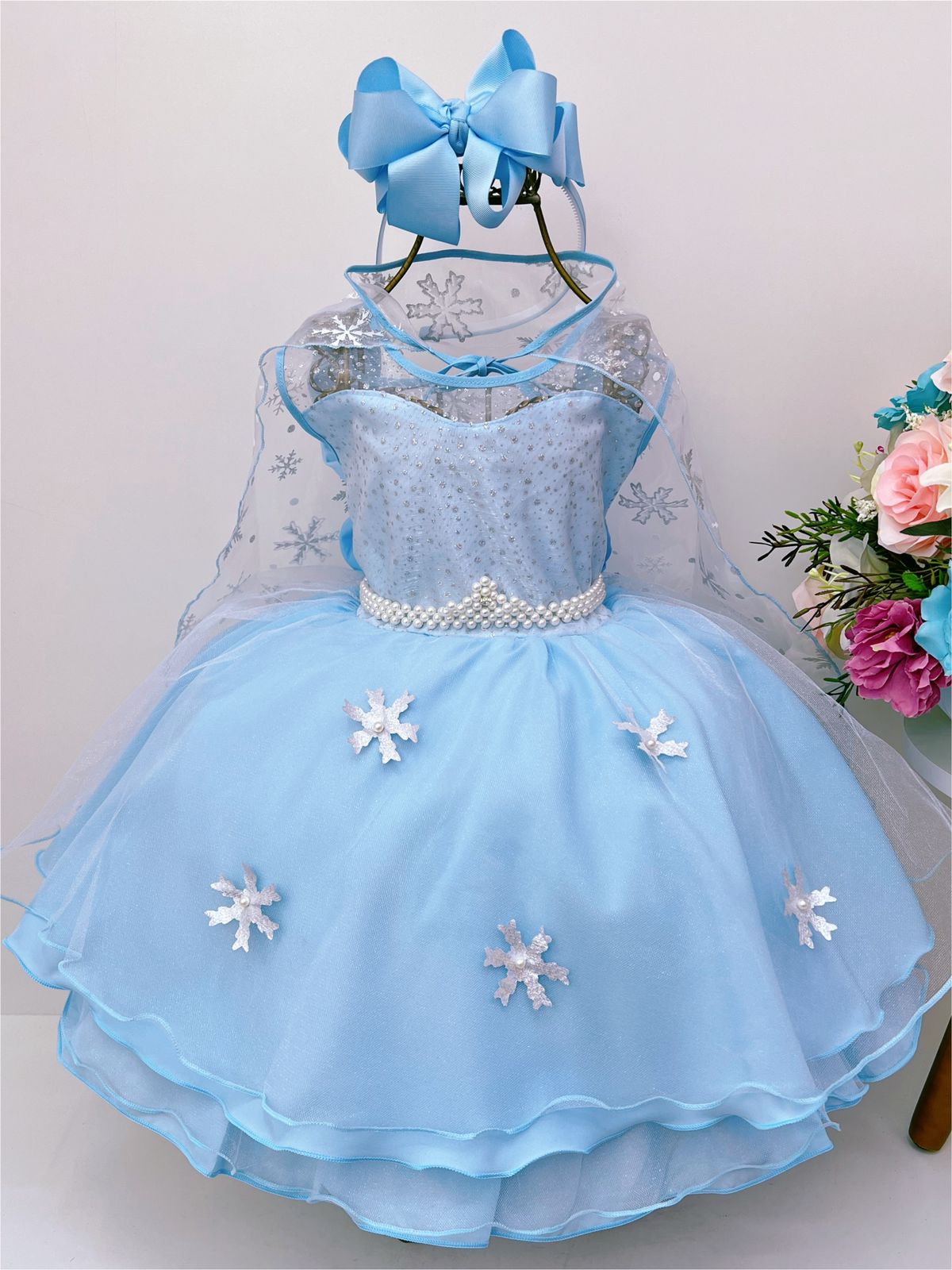 Vestido Infantil Frozen Com Capa Luxo Festas De Princesas