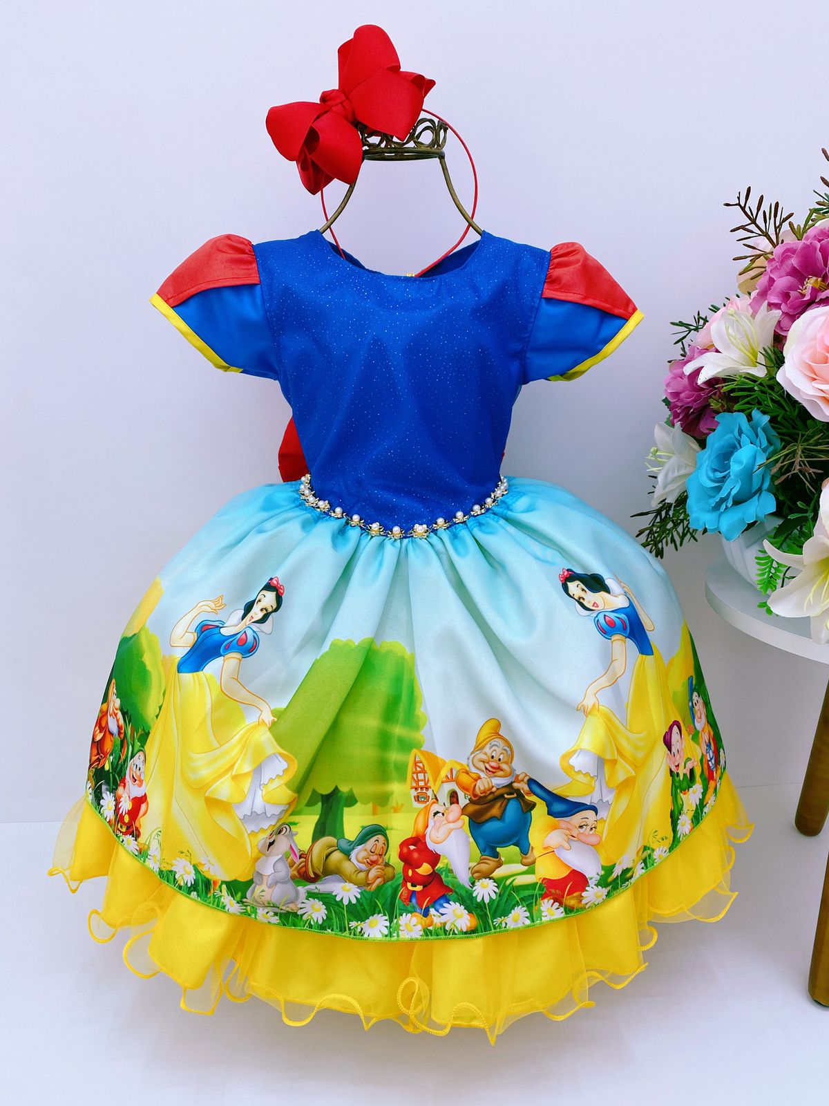 Vestido Infantil Fantasia Branca De Neve Disney Tam 6 a 12