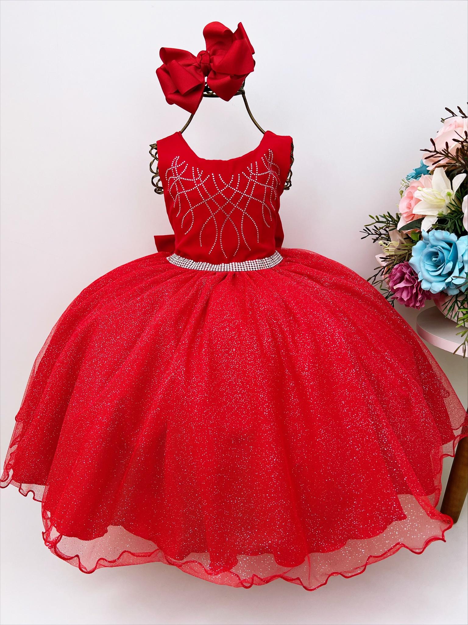 Vestido Infantil Rosa Barbie Peito Strass Glitter Luxo