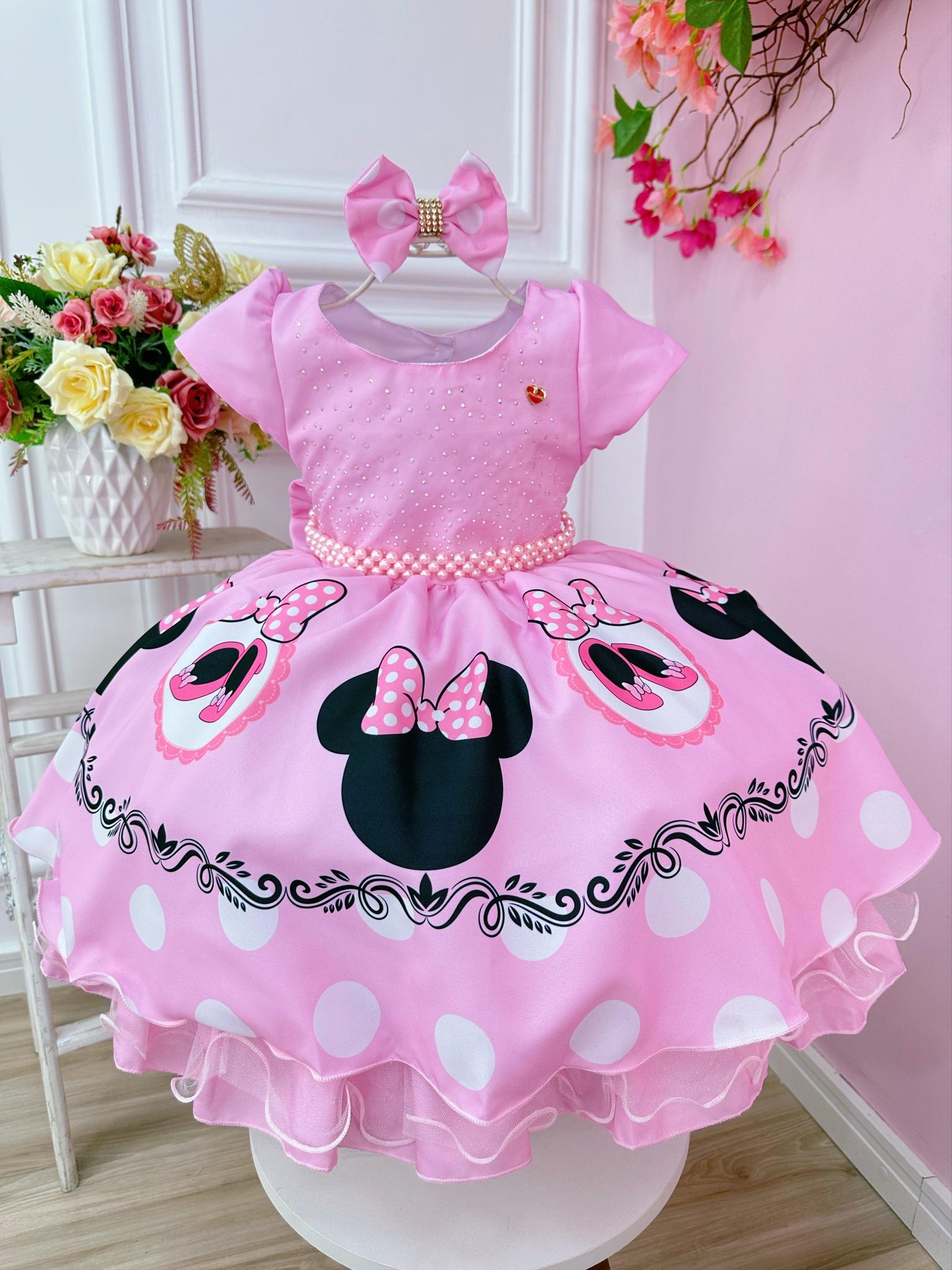 Vestido Infantil Vermelho Dourado Natal Festa Moranguinho Minnie