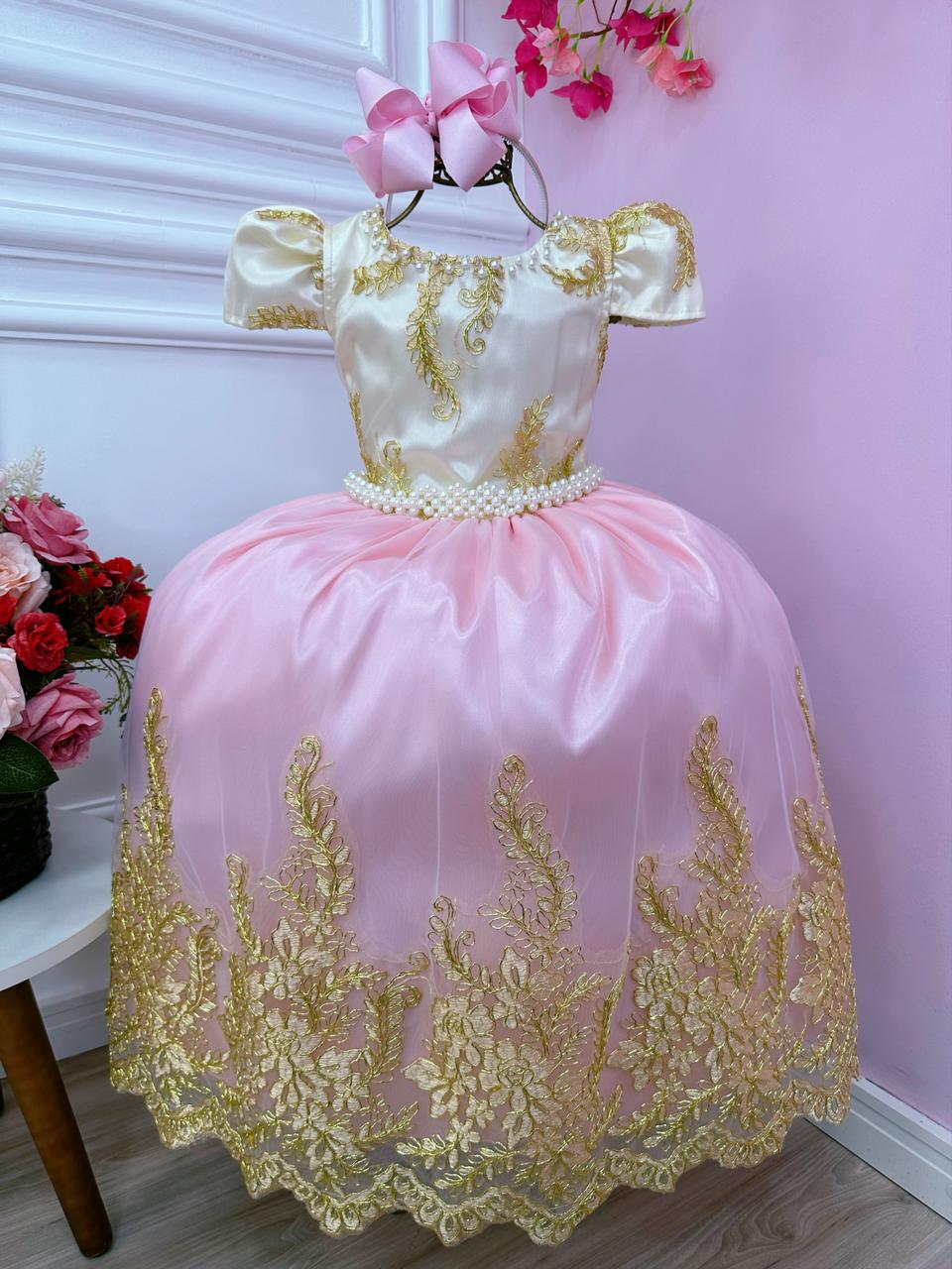 Vestido Infantil Barbie em Paris Rosa e Pink Cinto Pérolas - Fabuloso Ateliê