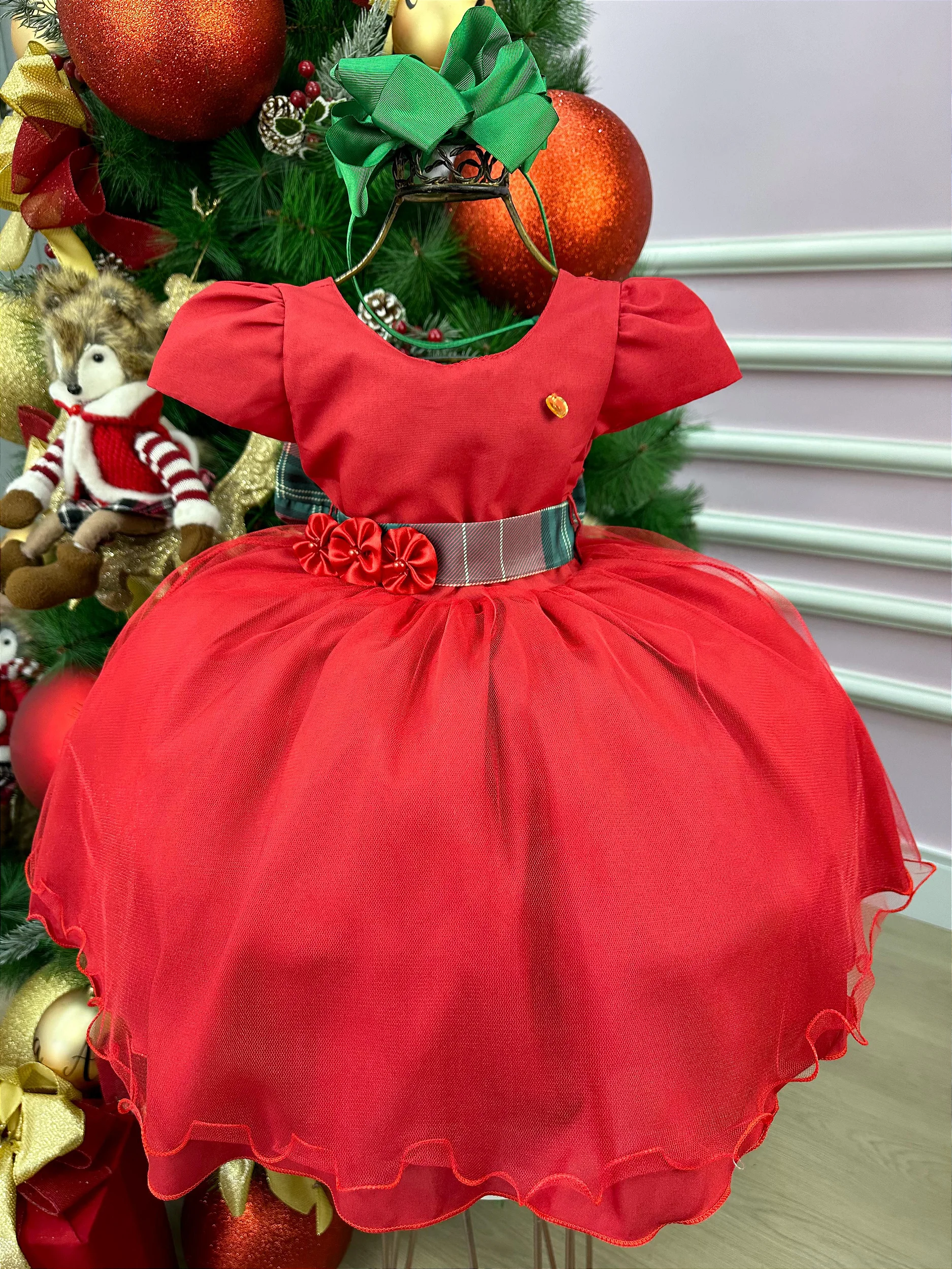 Vestido Natalino Vermelho La o Xadrez Fabuloso Ateli