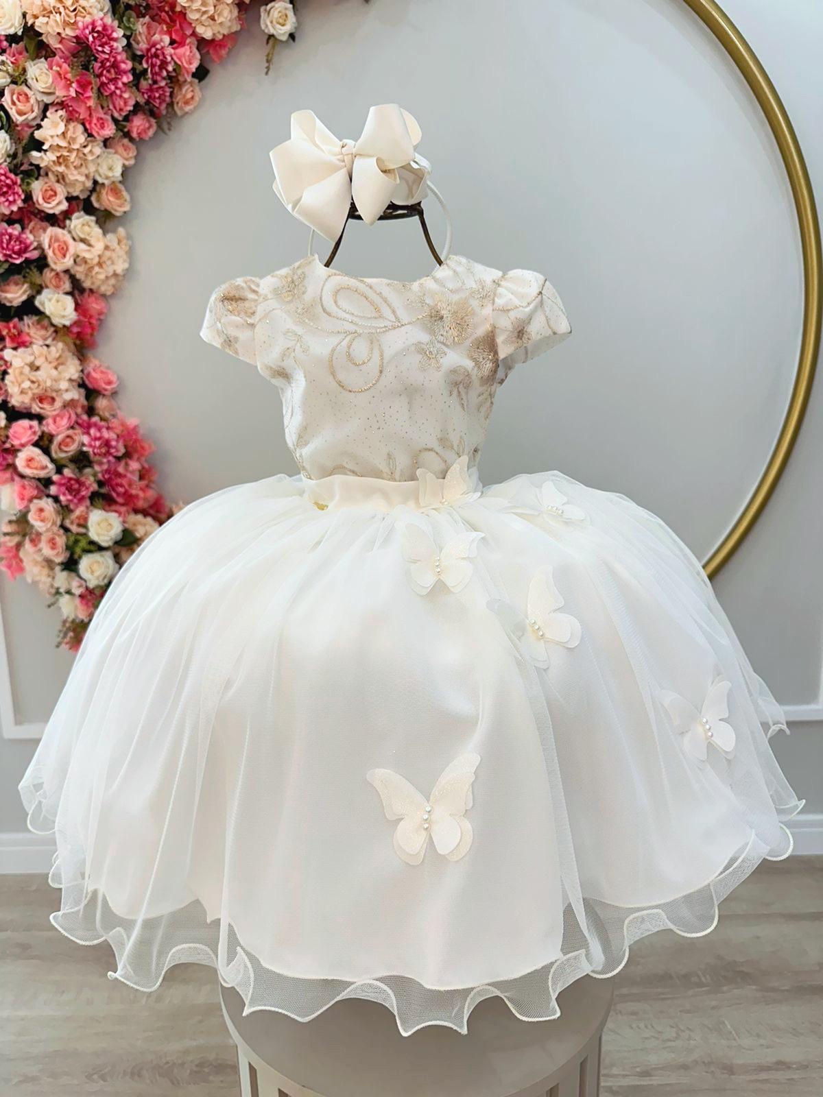 Vestido Infantil Rosa C/ Renda de Borboletas Dama Princesas