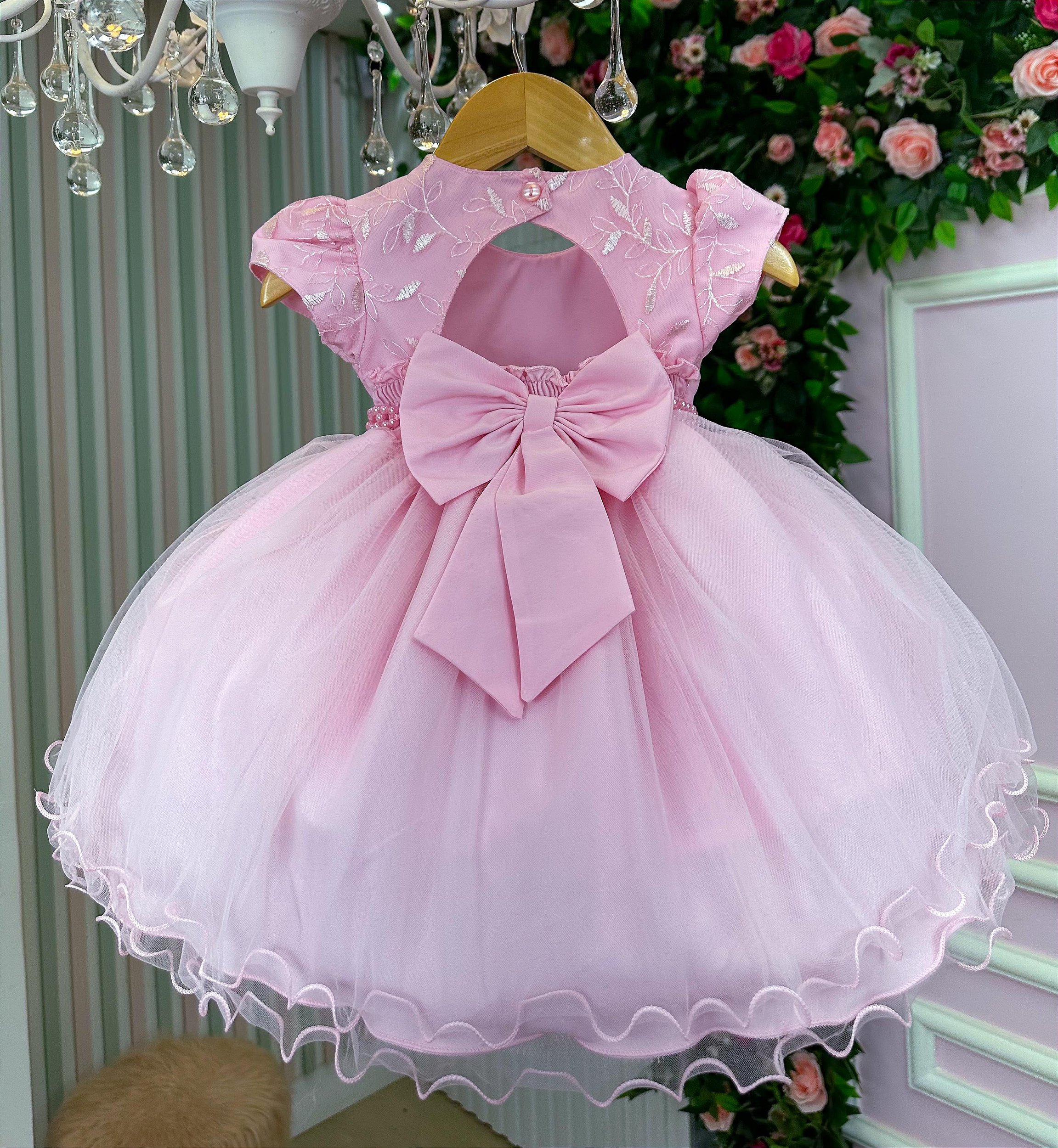 Vestido Infantil Rosa Bebe Festa Luxo Fabuloso Ateliê