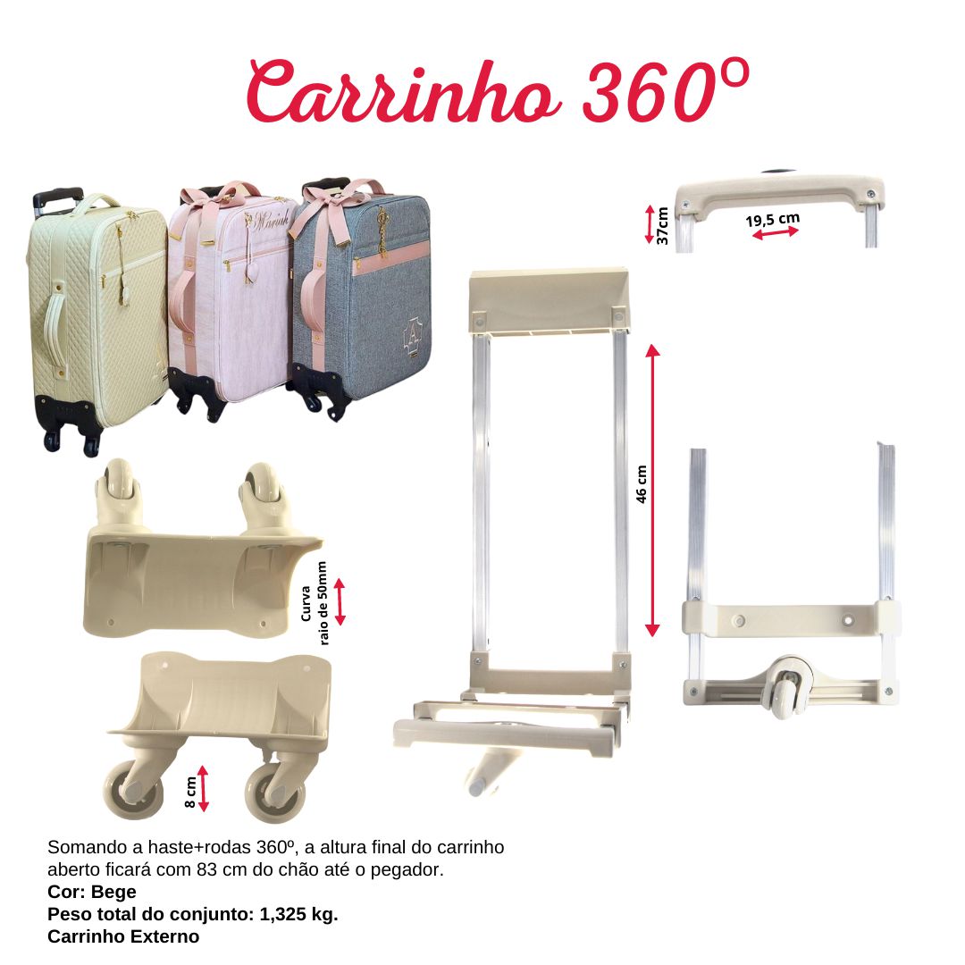 CARRINHO 360 GRAUS (50CM) RODINHA 18,5CM COR BEGE - Loja Plásticos Ivone