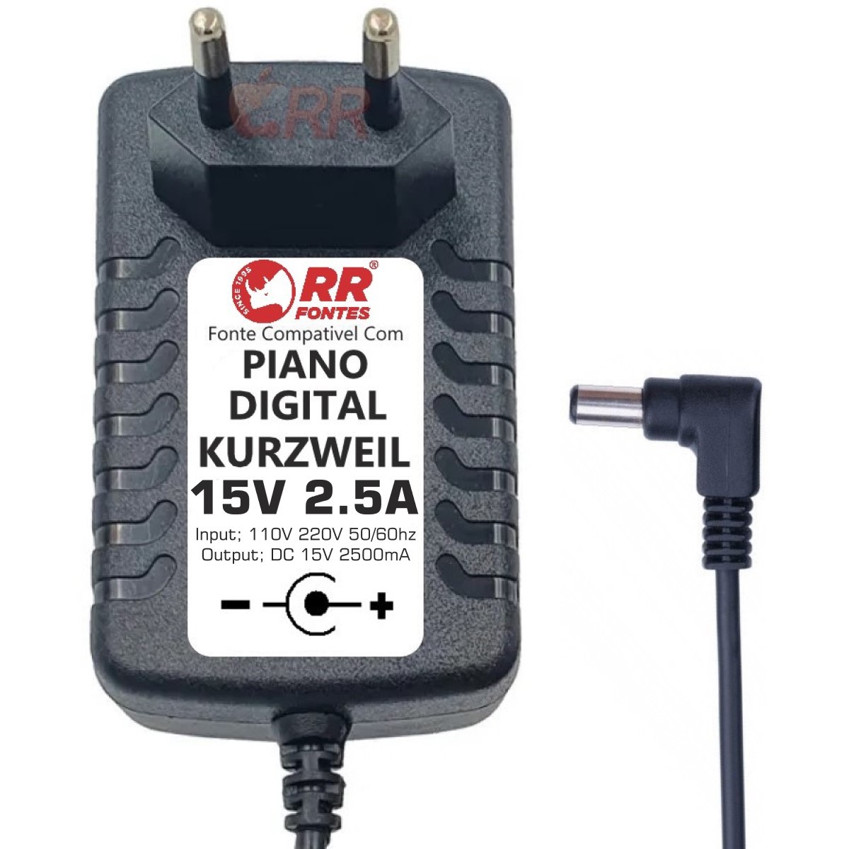 Fonte DC 15V 2.5A Teclado e Piano Digital Kurzweil RR Fontes, tudo em