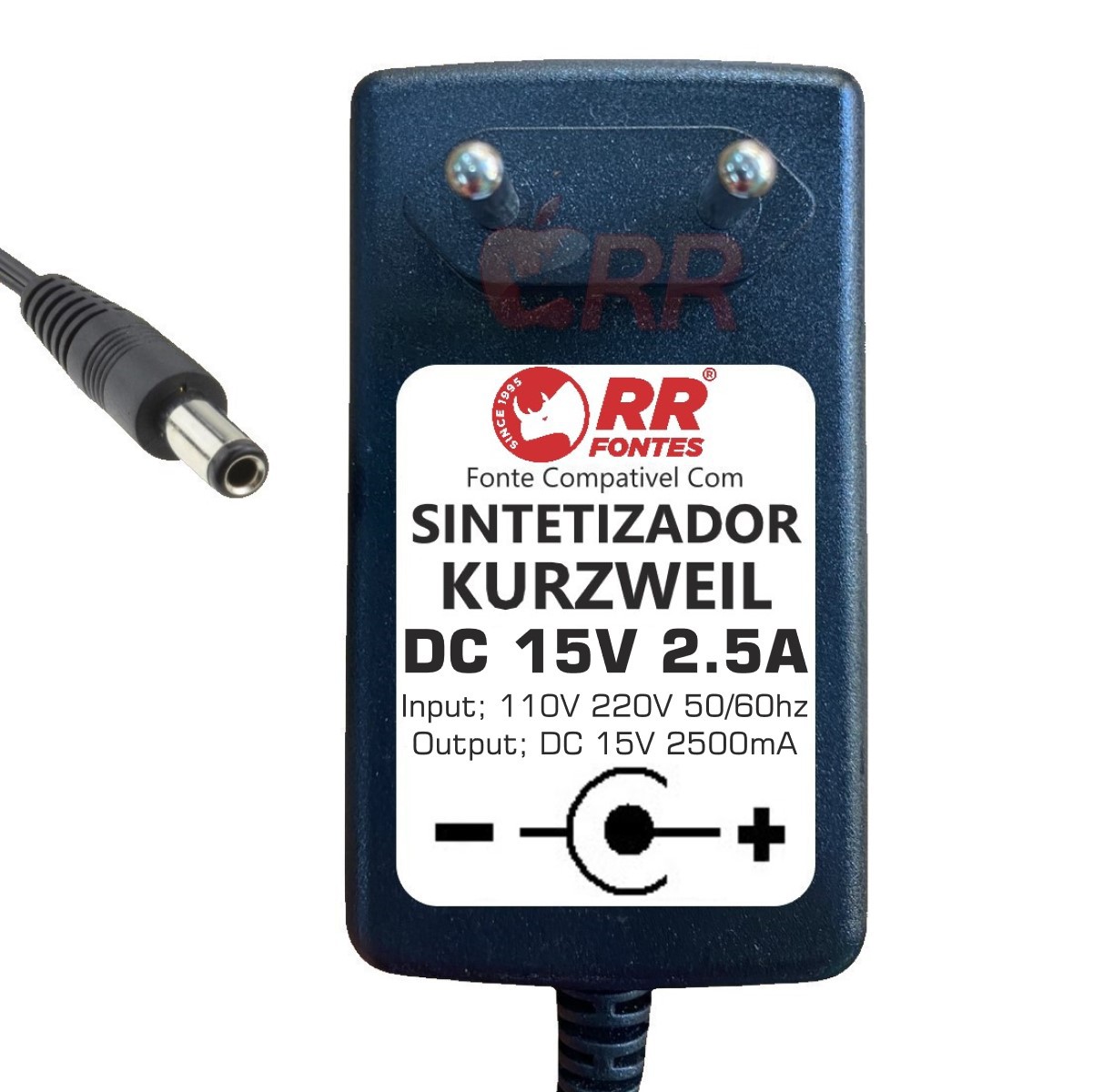 Fonte DC 15V 2.5A Teclado e Piano Digital Kurzweil RR Fontes, tudo em
