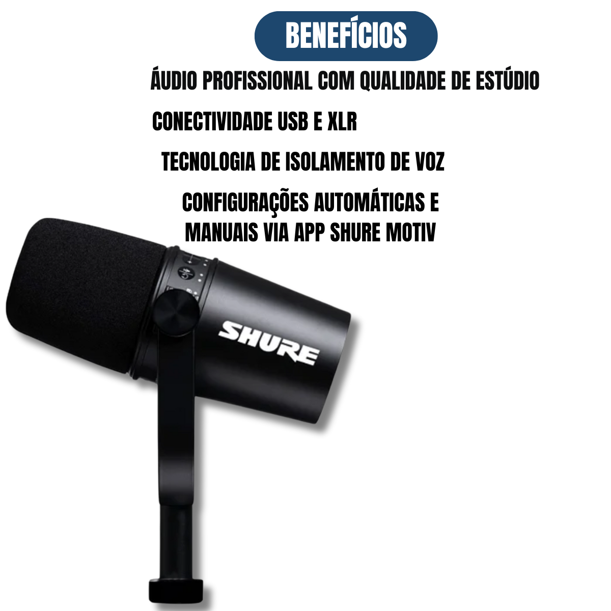 Microfone Podcast Shure Cardi MV7+-K BLACK Profissional