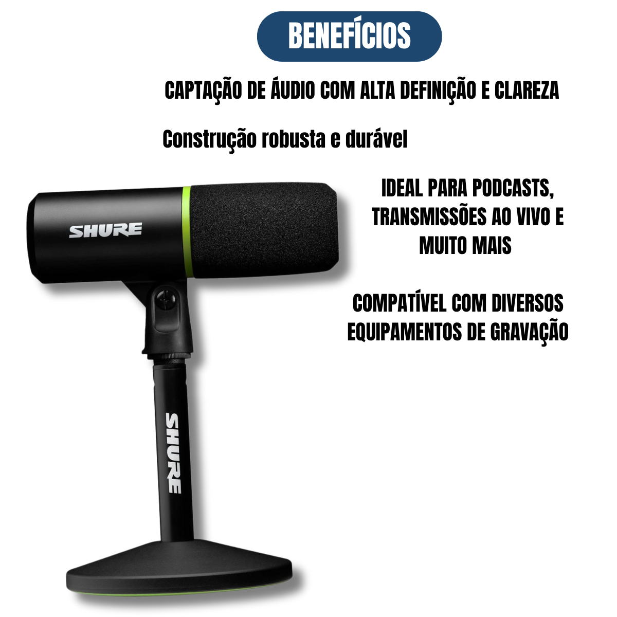 Microfone Dinâmico Shure MV6 com Cabo XLR/P10 | Keepsound
