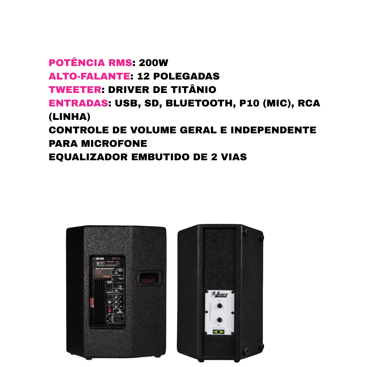 Caixa Ativa 200W 12 polegadas LEACS FIT 340 AP+C Pro | Keepsound