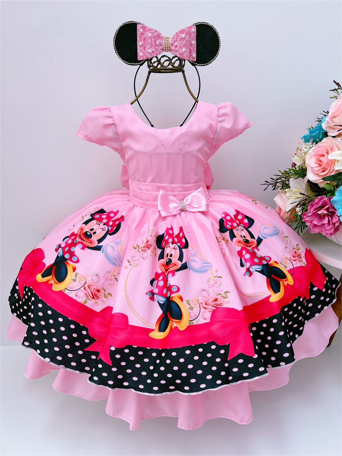 Vestido Temático Minnie Rosa com Laço - Ss boutique Infantil -Tem de tudo  para aquela criança que anda no estilo.
