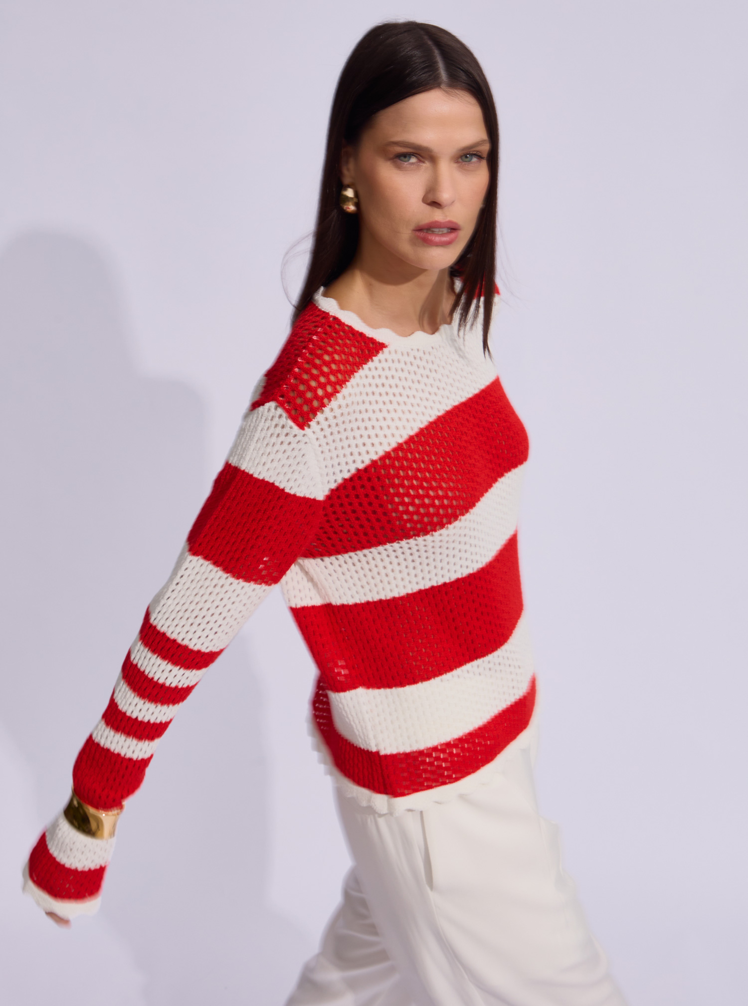 Blusa Liliane Tricot Listrada Branca e Vermelha - Raizz | Loja Online ...
