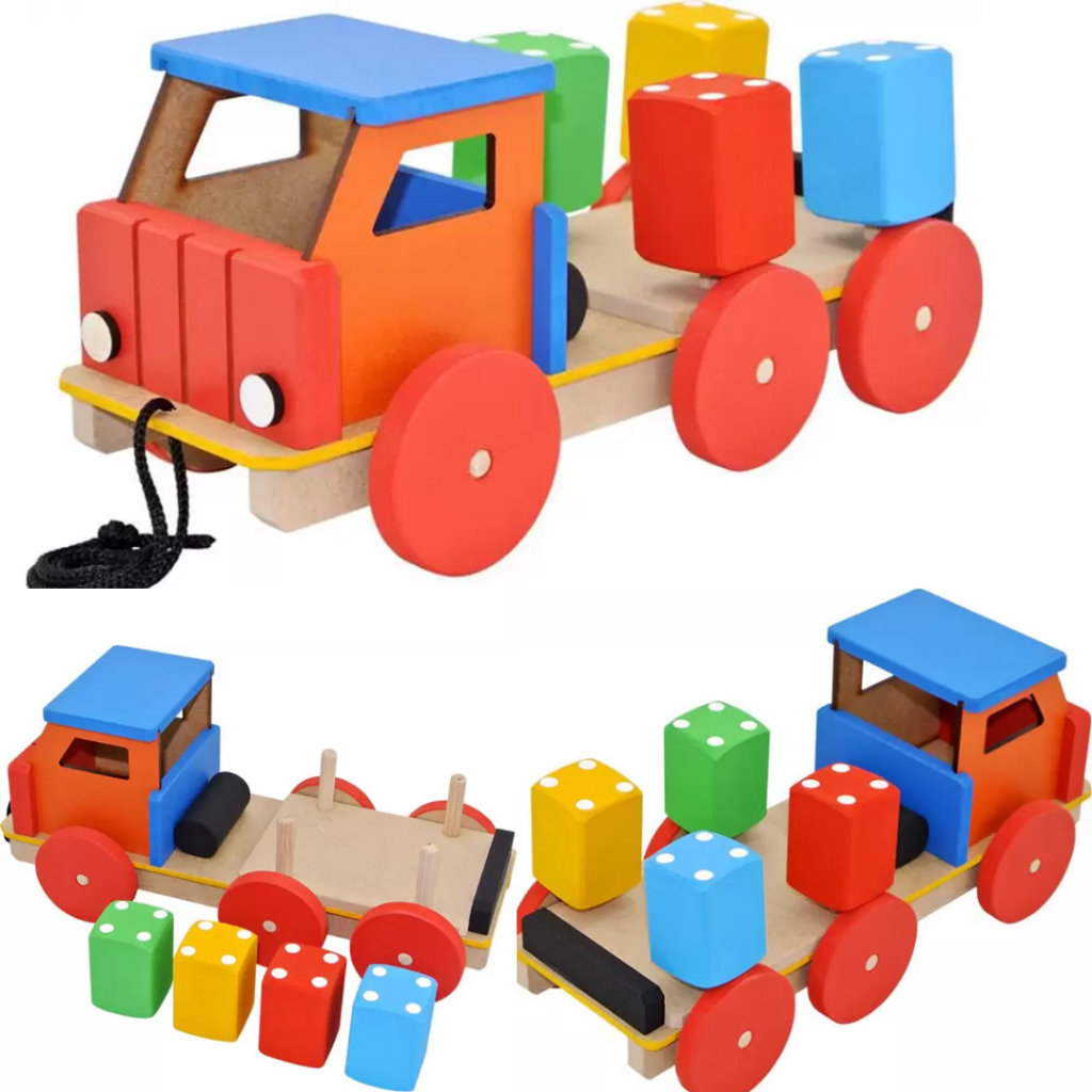 Kit 3 Caminhão Brinquedo Carrinho Infantil Madeira Plástico