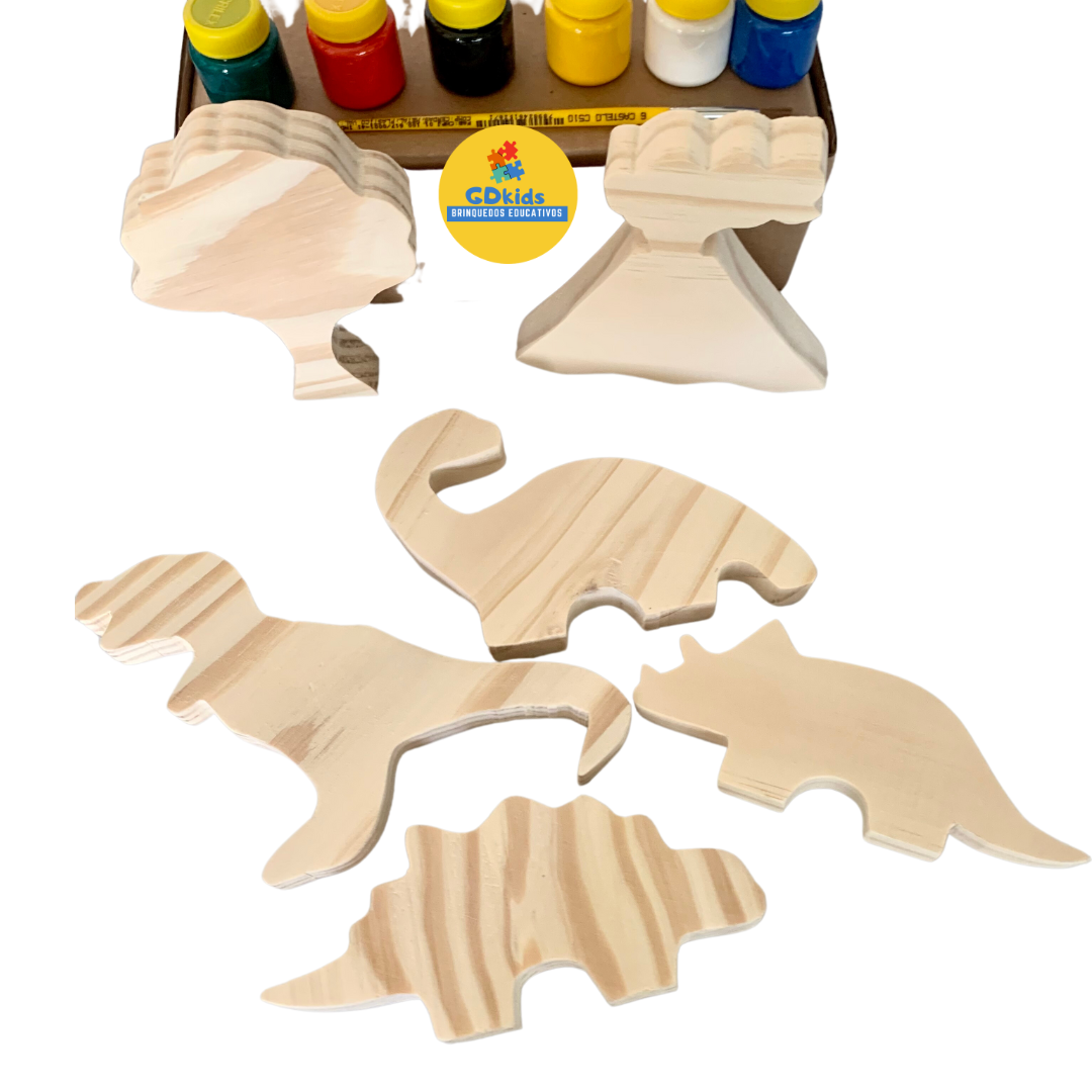 Kit de Dinossauros em Madeira para Pintar - Brinquedo Educativo - Ioiô de  Pano Brinquedos Educativos