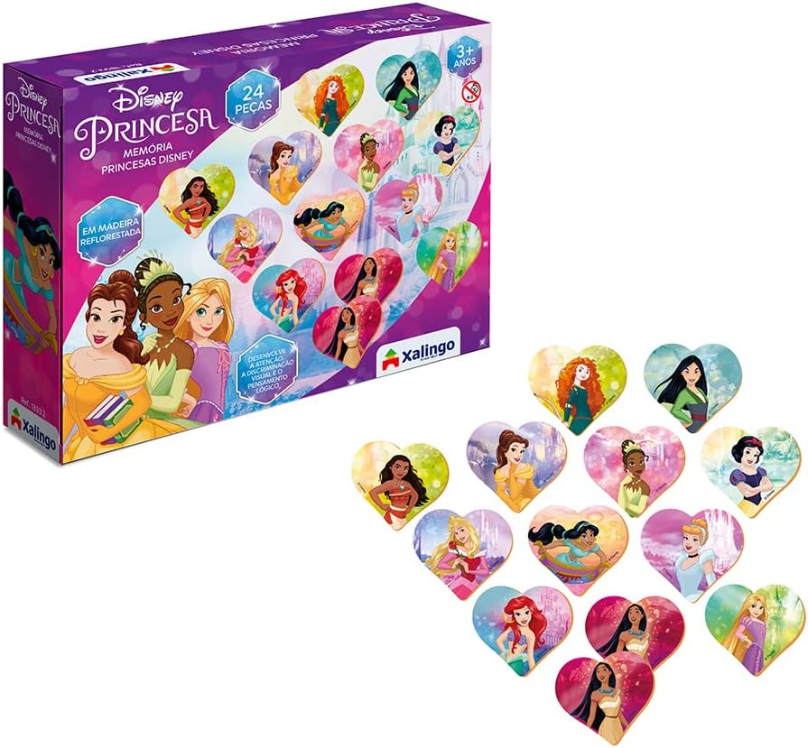 Jogo da Memória Princesas 24 peças em madeira Xalingo Brinquedo Educativo e  Pedagógico - GDkids Brinquedos Educativos e Pedagógicos