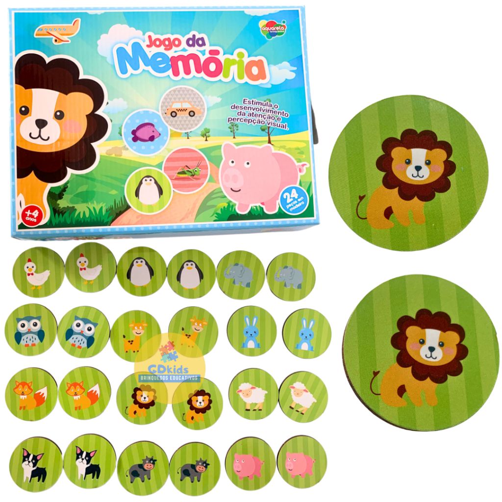 Jogo da Memória Animais 24 peças em MDF Brinquedo Educativo e Pedagógico  Jogo Memória para crianças Memória Bichos Jogo - GDkids Brinquedos  Educativos e Pedagógicos