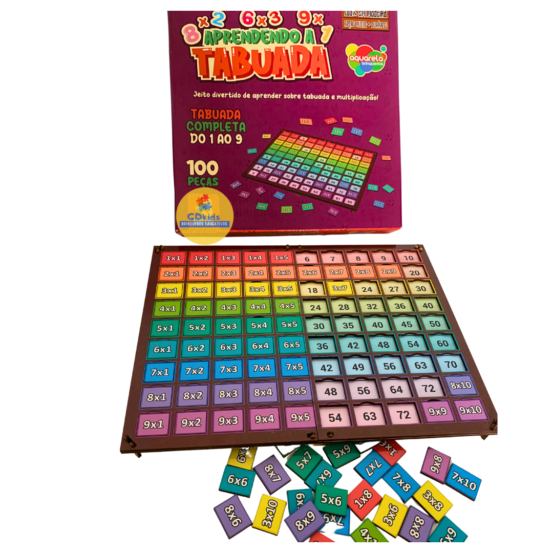 Jogo Aprendendo a Tabuada 100 peças em madeira Brinquedo Educativo  Matemática - GDkids Brinquedos Educativos e Pedagógicos