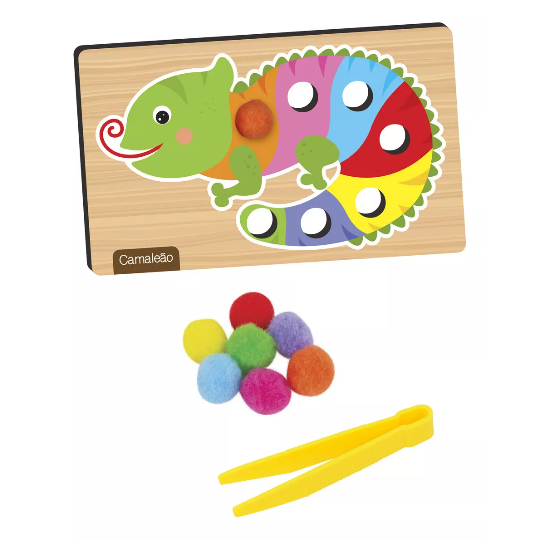 Jogo Pega Pompom 6 Peças em Madeira Crescer Nig - GDkids