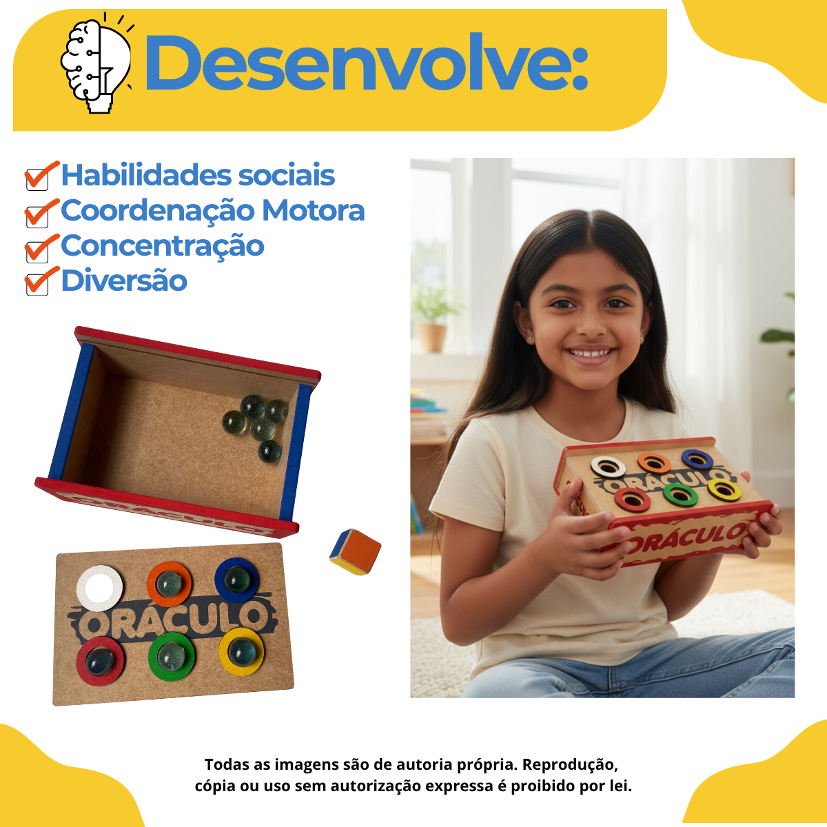 Jogo Oráculo Caixa de Madeira e Bolinhas de Gude Jogo Infantil