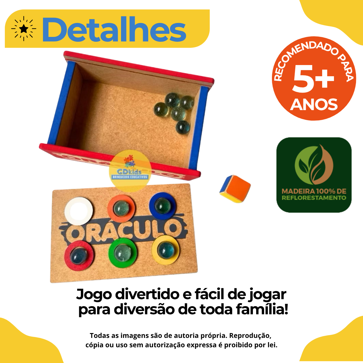Jogo Oráculo Caixa de Madeira e Bolinhas de Gude Jogo Infantil