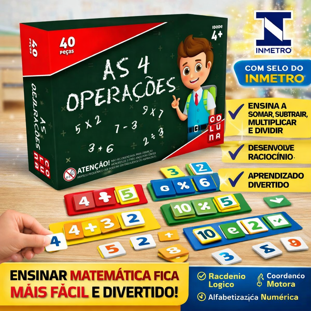 Jogo Pedagógico 4 Operações Matemáticas 54 Peças Pais &amp; Filhos - GDkids ...
