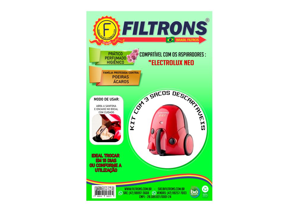Filtro para Aspirador de Pó Electrolux Neo com 3 peças Filtrons - Colher de  Panela