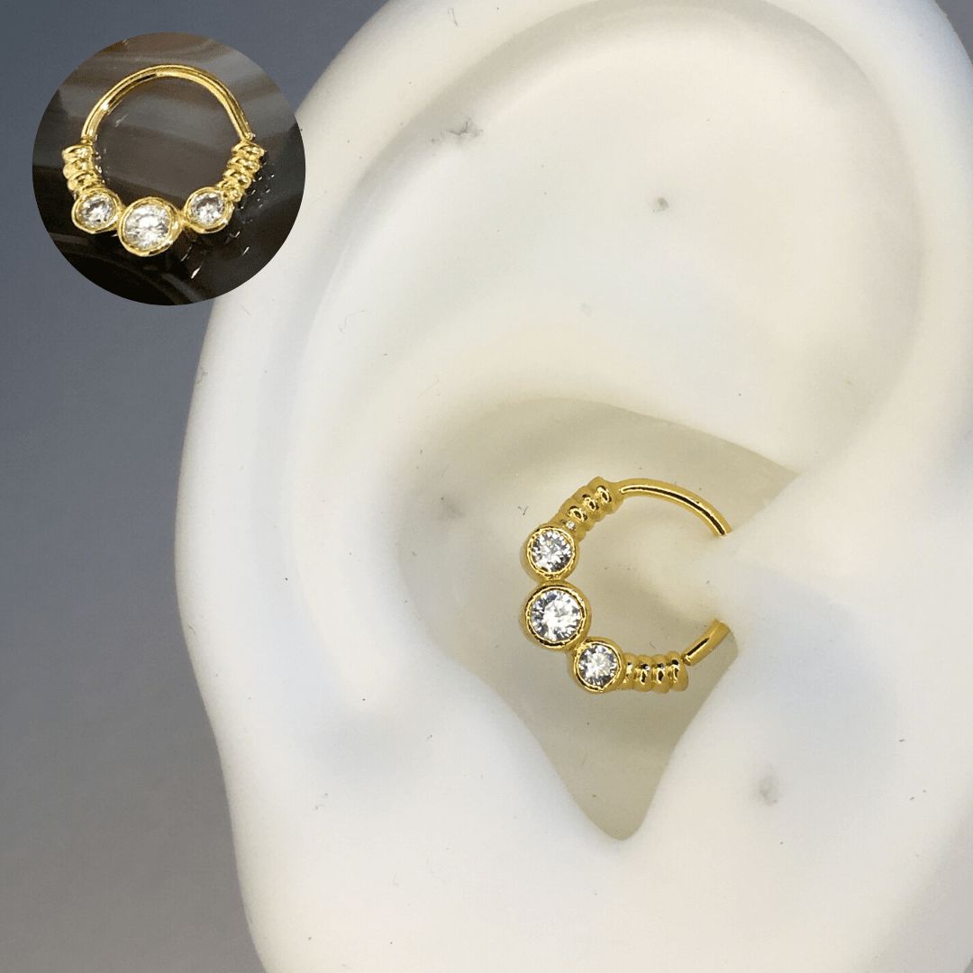 Piercing De Orelha Ou Tragus De Ouro 18k Bolinha e Zircônia