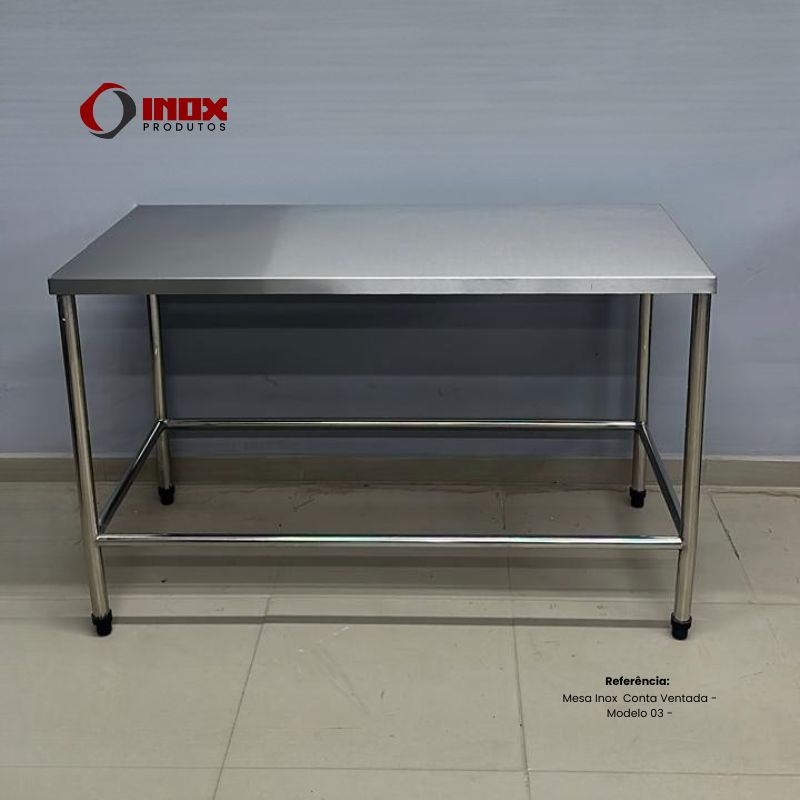 Mesa Industrial Inox Contaventada M03 | Aço Inox 304 ou 430 - Loja Inox