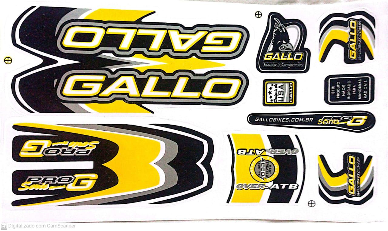 Cartela de adesivo Para Quadro de bicicleta Mtb Gallo AMARELO/PRETO/CINZA -  GFS BIKE SHOP