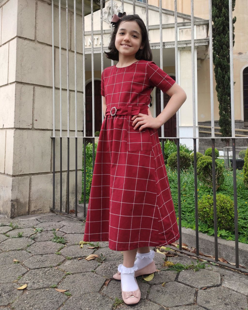 Vestido Quadriculado Vinho Pequena e Pura