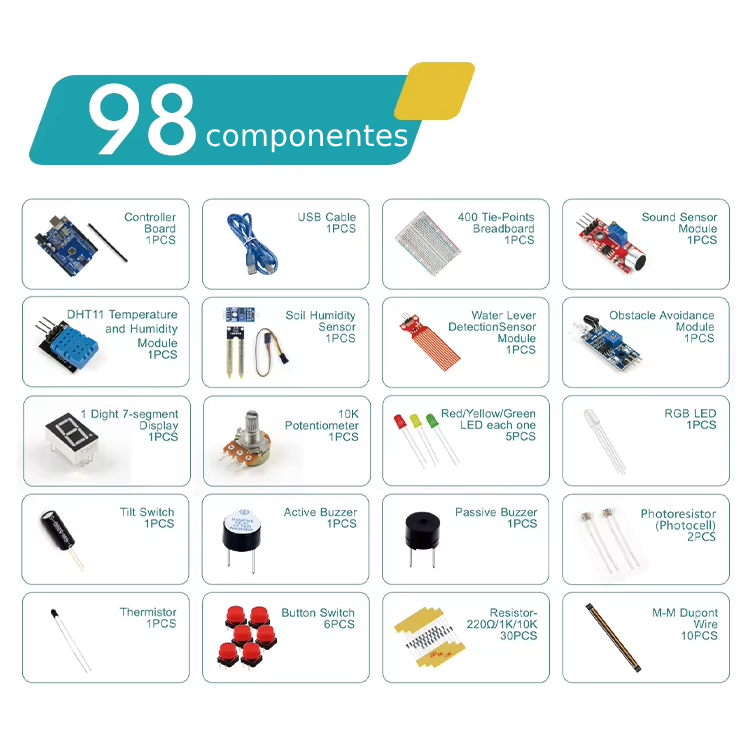 Kit Básico Componentes Eletrônicos 98 Pcs Para Arduino NFe ...