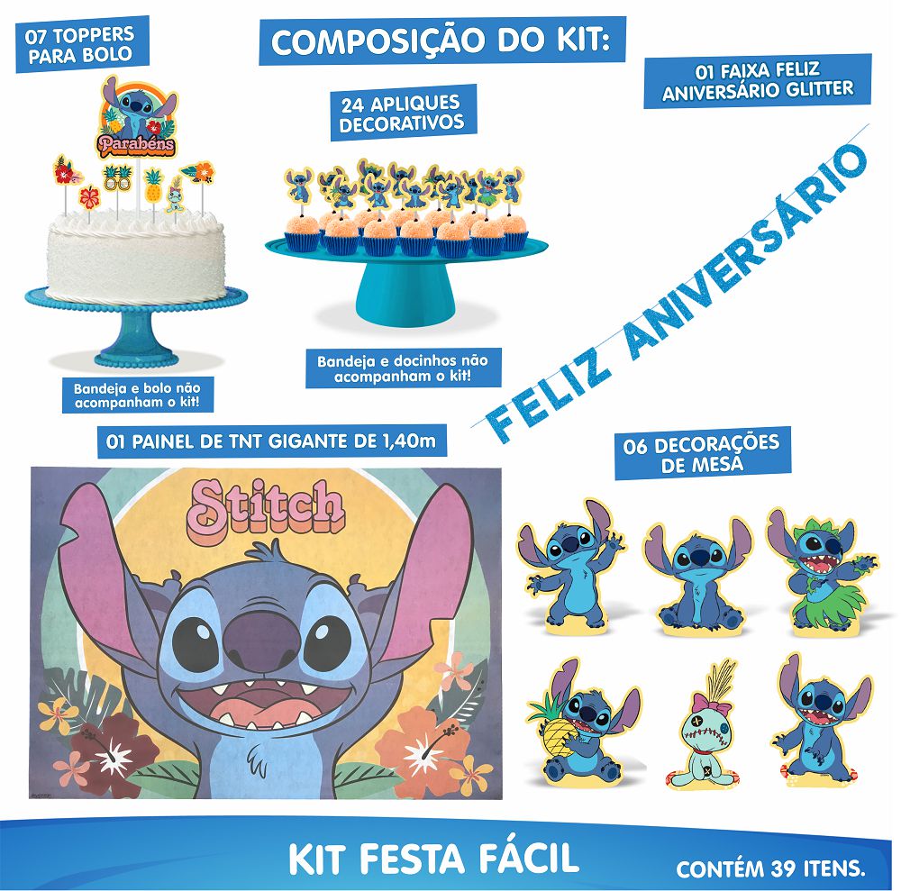 Kit festa STITCH Decoração Aniversário Completa 39pçs em EVA ...
