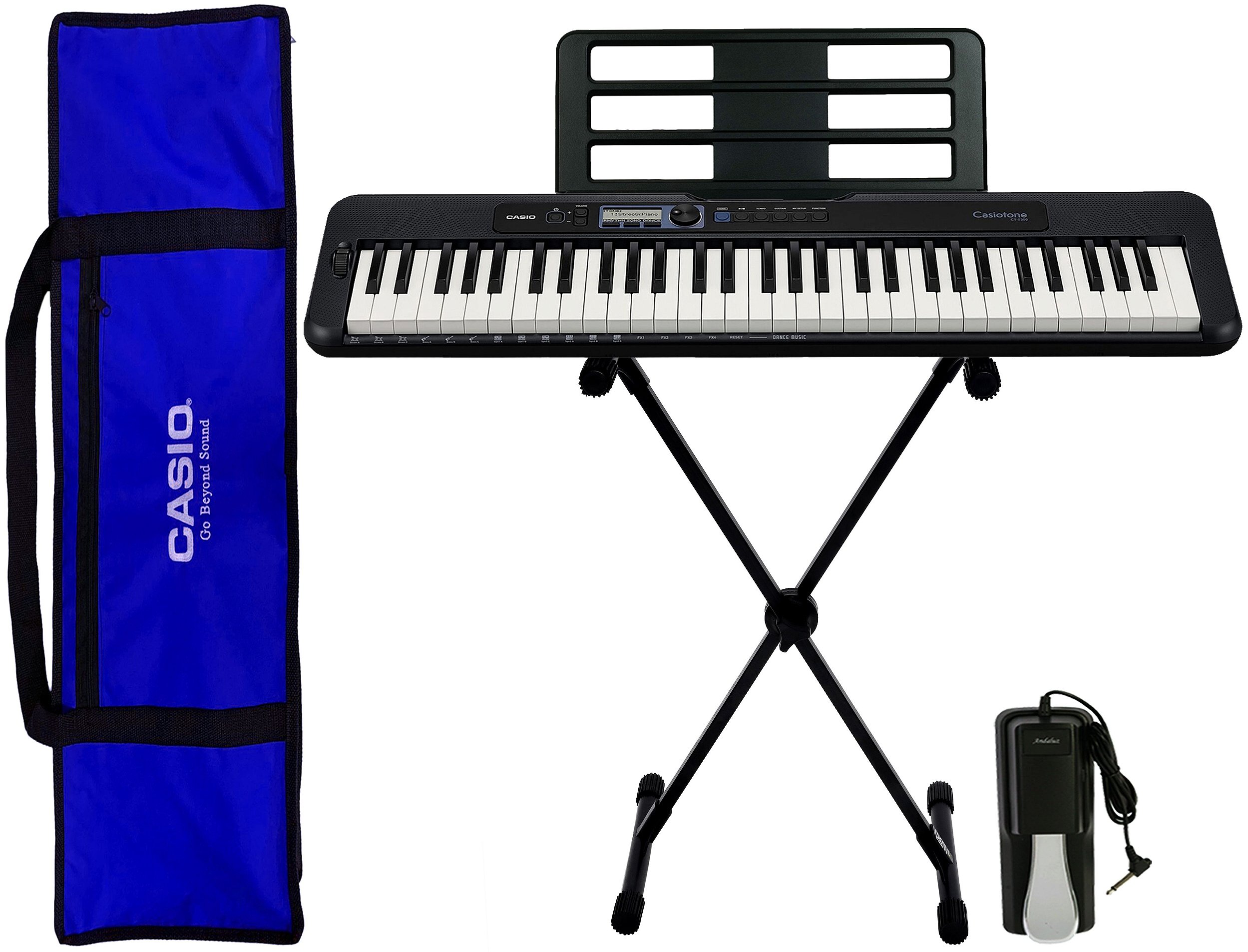 Kit Teclado Musical Casio CT-S300 USB 5/8 61 Teclas Com Sensibilidade  Completo Azul Com Pedal - Delmusico