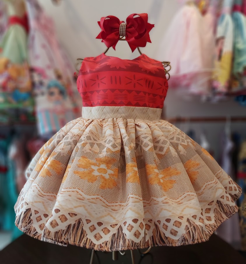 Vestido De Luxo Temático Infantil Moana Azul