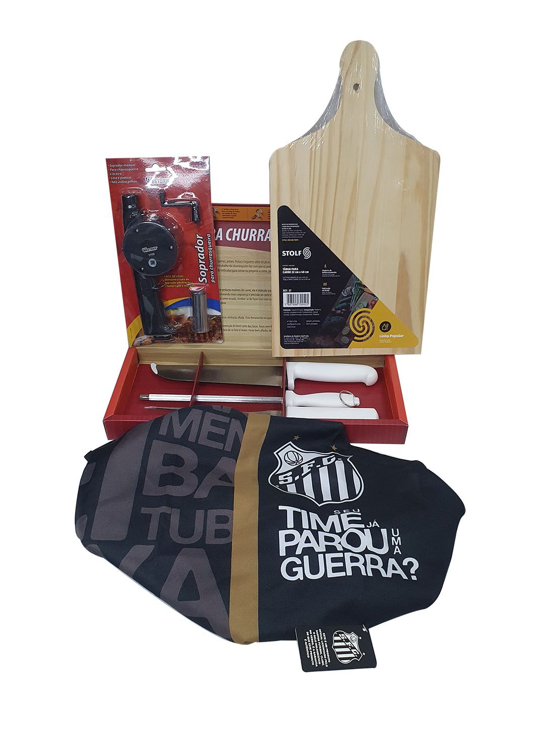 Presente Para Santista Kit Churrasqueiro Facas Garfo Chaira T Bua Soprador E Avental Do