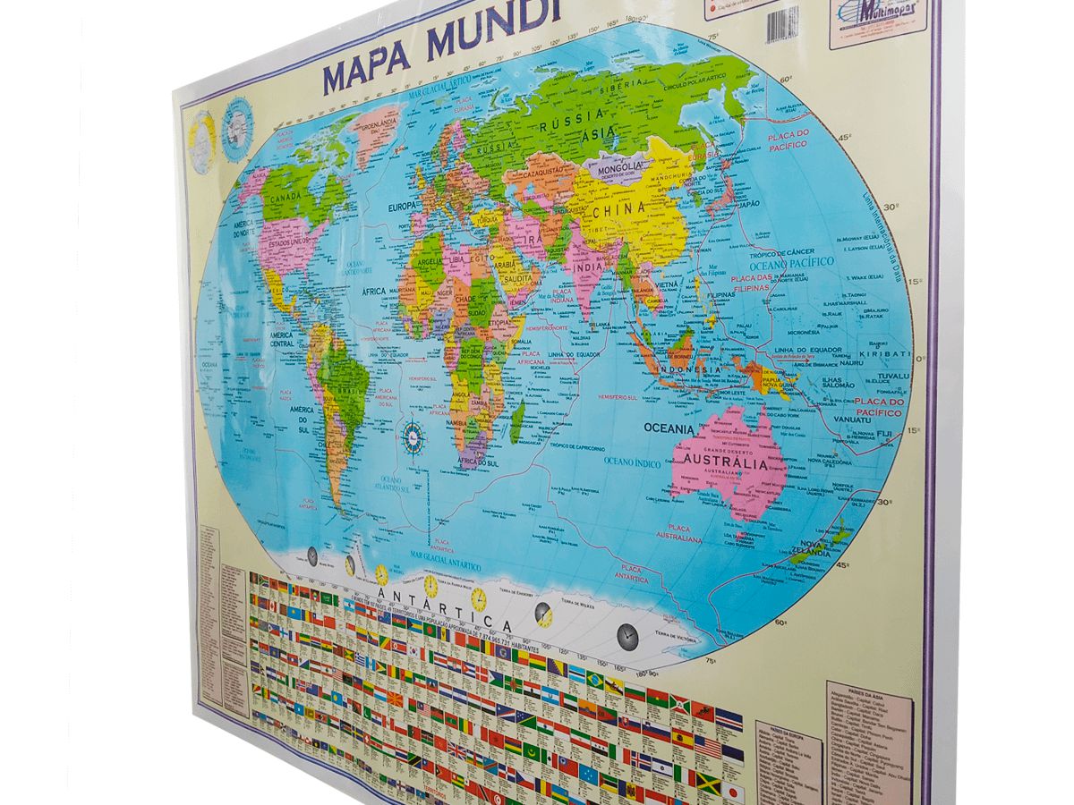 Mapa Mundi Planisfério Político Escolar Divisão De Países E Capitais 120x90 Cm Edição Atualizada 0633