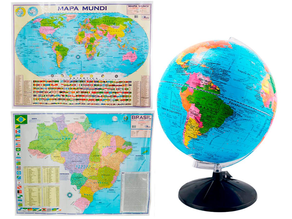 Kit Globo + Mapa do Brasil + Mapa Mundi Edição Atualizada Escolar - Negócio  de Gênio - Diferentes produtos com ofertas incríveis encontradas somente  aqui. Escolha os produtos que combinam com você
