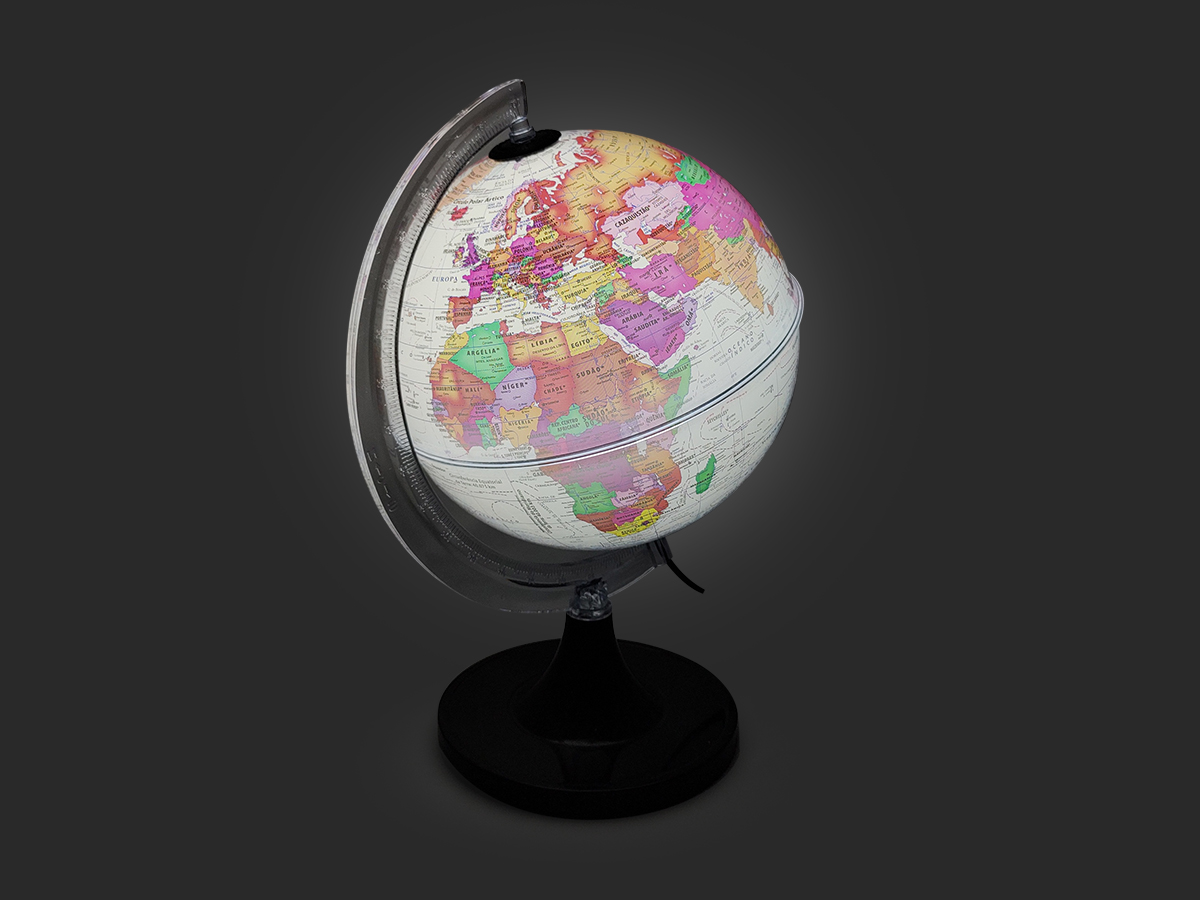 Globo Terrestre Aquarela Lâmpada Led Luminária Decorativo Mapa Mundi Divisão De Países Português