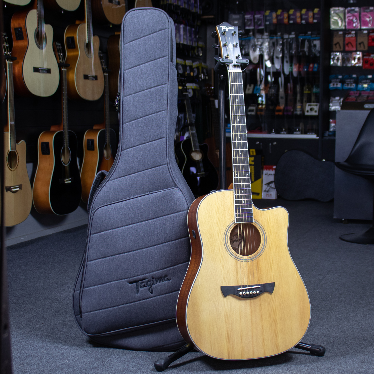 Violão Tagima Sunset Eq Natural Solid Spruce Folk Cutaway com Bag ...