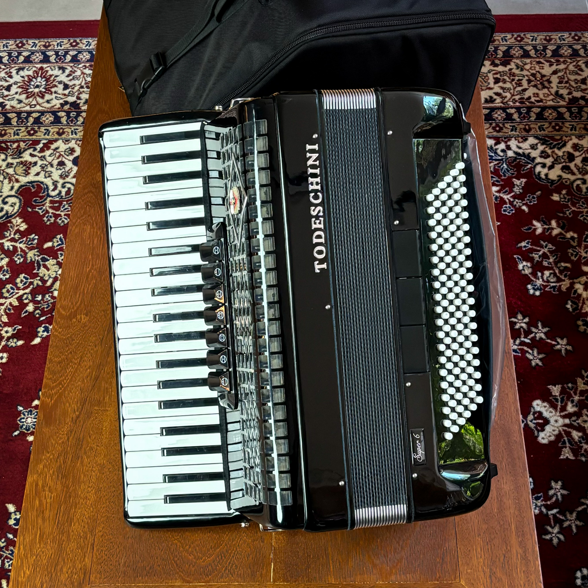 Acordeon 41 Teclas 120 Baixos Todeschini Super 6 Black com Bag