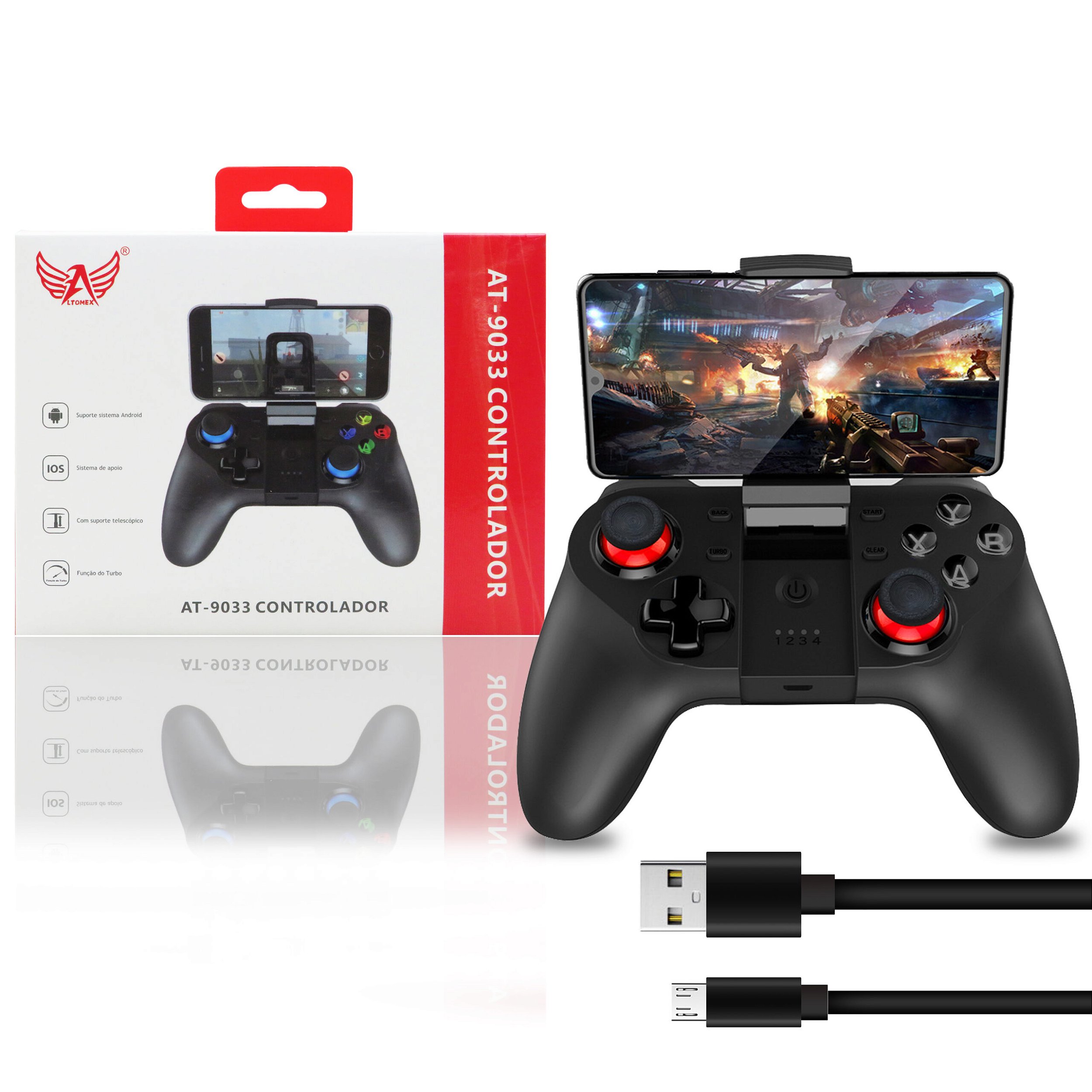 Joystick Controle Gamepad Celular Bluetooth Game Android Ios AT9033