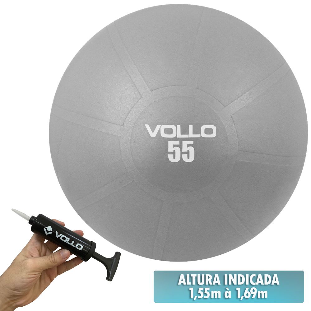 Bola Ginástica Gym Ball VP1034 55cm 300 Kg Cinza Vollo Sports com Bomba -  Dafoca