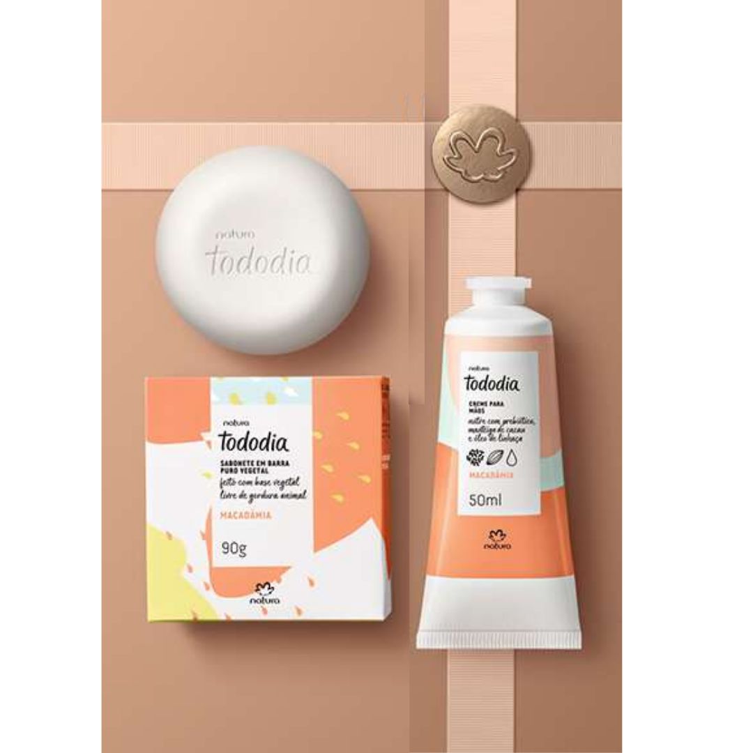 KIT PRESENTE NATURA TODODIA MACADÂMIA CREME NUTRITIVO PARA AS MÃOS 50 ML +  SABONETE EM BARRA 90G - Conveniências de Beleza - os melhores produtos de  maquiagem e beleza do país