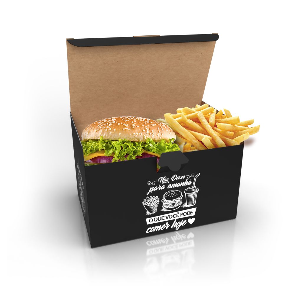 500 Embalagem Delivery Mini Hamburguer Lanches Batata Frita / Porções -  Linha Black