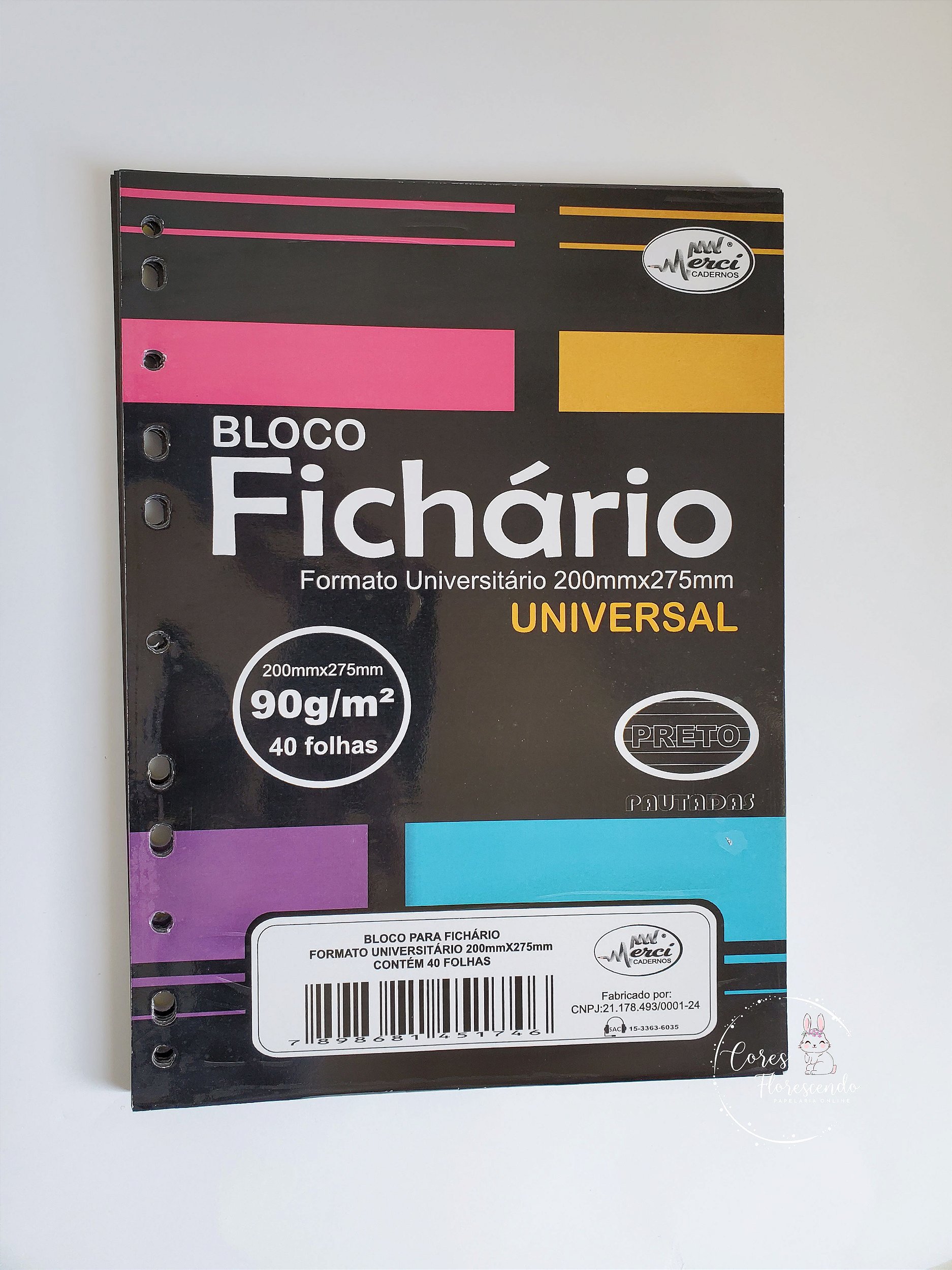 Bloco Fichário Merci Universitário Pautado Universal Preto 40 Folhas Cores Florescendo 8247